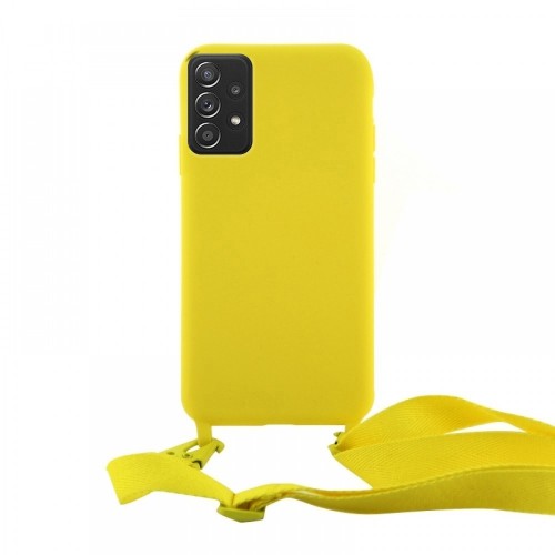 Θήκη OEM Σιλικόνης Matte Back Cover με Λουράκι για Samsung Galaxy A52 / A52 5G (Canary Yellow)