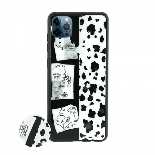 Θήκη με Popsocket Abstract Cow Print Back Cover για iPhone 12 / 12 Pro (Design) 