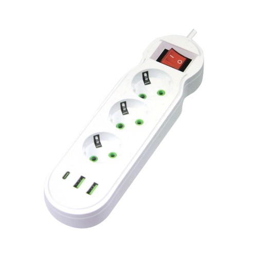 Πολύπριζο QL-1052U 3 Θέσεων με 2 USB-A & 1 USB-C 3M