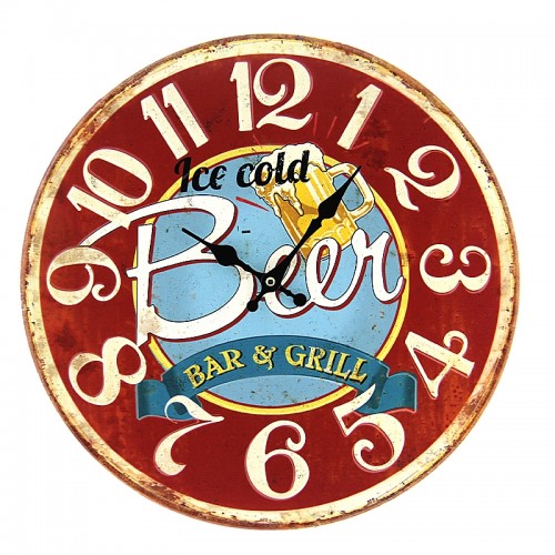 Μεταλλικό Ρολόι Τοίχου Ice Cold Beer (Κόκκινο)