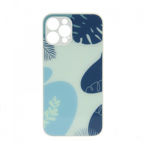 Θήκη Glass Blue Tropical Leaves Back Cover για iPhone 12 Pro Max (Άσπρο)
