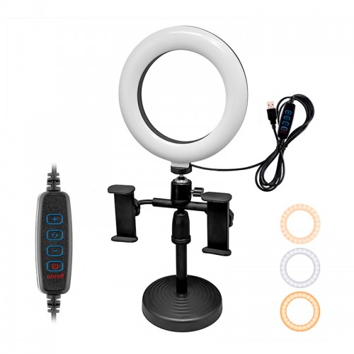 Led Ring Light 15cm 6'' με Δύο Βάσεις Κινητού και Τρίποδο (Μαύρο)
