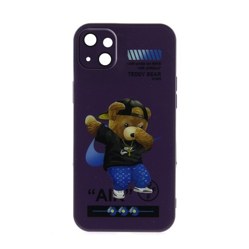 Θήκη Silicone & Glass Dark Purple Back Cover με Προστασία Κάμερας για iPhone 14 (Design)