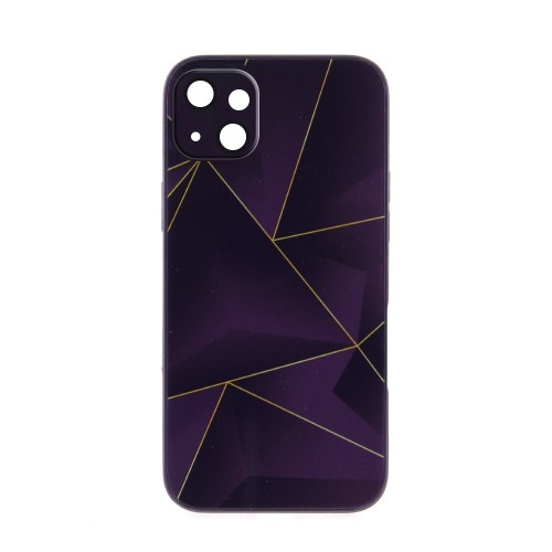 Θήκη Silicone & Glass Dark Purple Lines Back Cover με Προστασία Κάμερας για iPhone 14 Plus (Design)