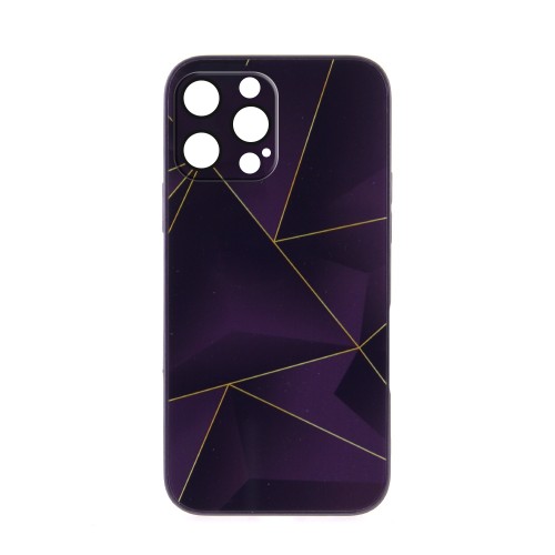 Θήκη Silicone & Glass Dark Purple Lines Back Cover με Προστασία Κάμερας για iPhone 14 Pro (Design)