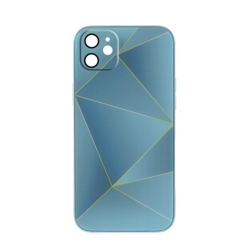 Θήκη Silicone & Glass Far Peak Blue Lines Back Cover με Προστασία Κάμερας για iPhone 11 (Design)
