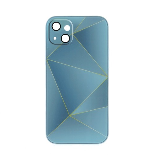 Θήκη Silicone & Glass Far Peak Blue Lines Back Cover με Προστασία Κάμερας για iPhone 14 (Design)