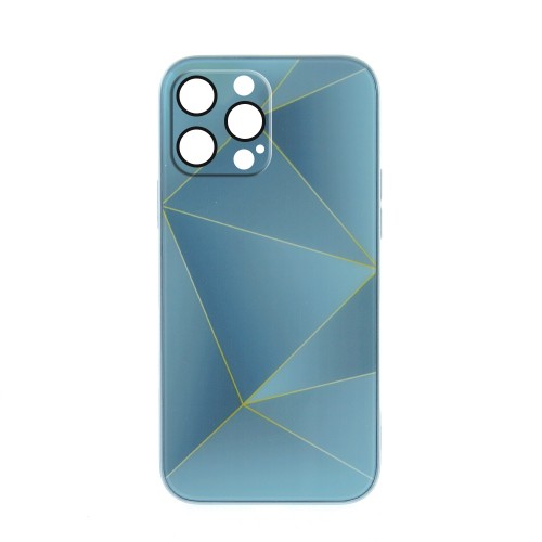 Θήκη Silicone & Glass Far Peak Blue Lines Back Cover με Προστασία Κάμερας για iPhone 14 Pro (Design)