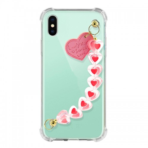Θήκη Σιλικόνης Heart Chain Back Cover για iPhone X/XS (Φουξ) 