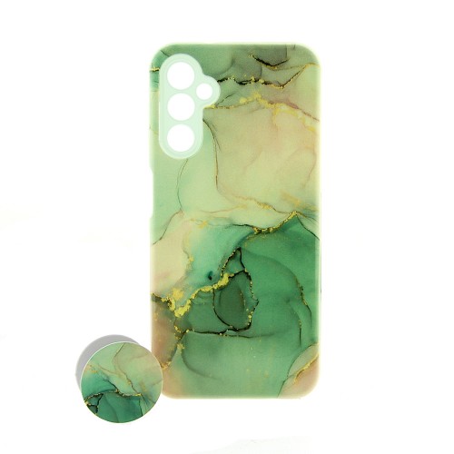Θήκη με Popsocket και Προστασία Κάμερας Green Marble Back Cover για Samsung Galaxy A14 (Design)