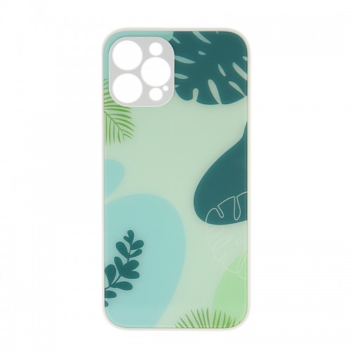 Θήκη Glass Green Tropical Leaves Back Cover για iPhone 12 (Άσπρο)