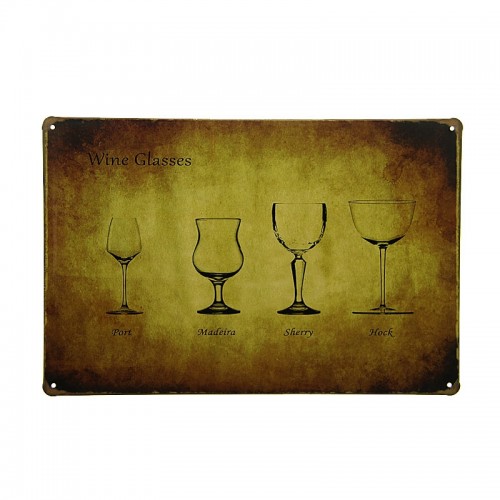 Μεταλλική Διακοσμητική Πινακίδα Τοίχου Wine Glasses 20X30