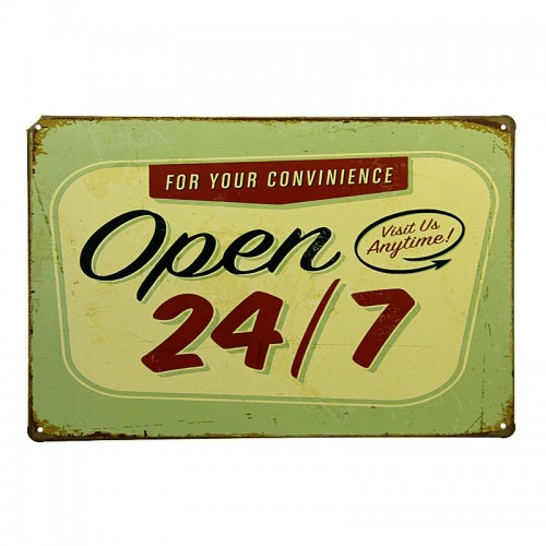 Μεταλλική Διακοσμητική Πινακίδα Τοίχου Open 24/7 20X30