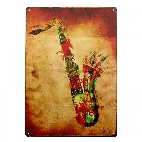 Μεταλλική Διακοσμητική Πινακίδα Τοίχου Colourful Saxophone 20X30