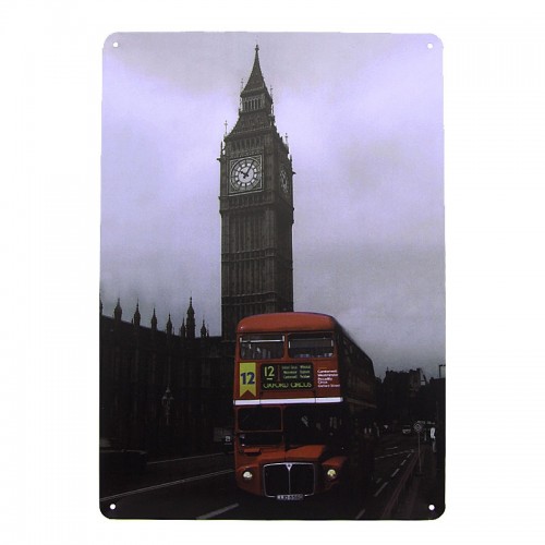 Μεταλλική Διακοσμητική Πινακίδα Τοίχου Big Ben Bus 20X30