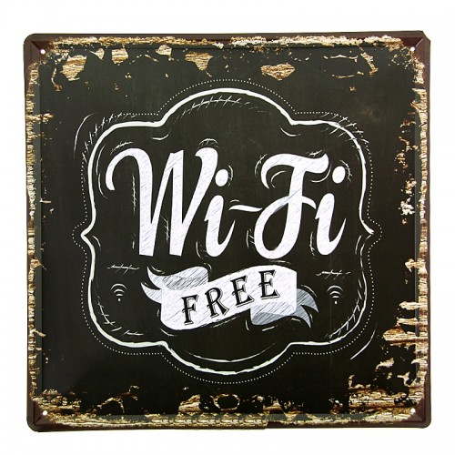 Μεταλλική Διακοσμητική Πινακίδα Τοίχου Wi-Fi Free 30X30 