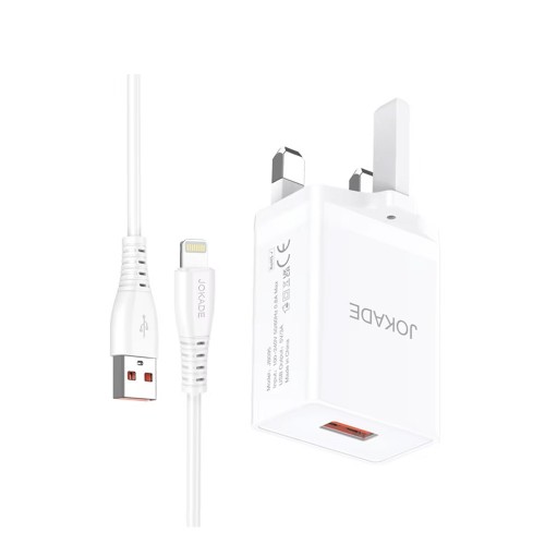 Fortistís Jokade JB096 me Kalódio   Φορτιστής Jokade JB096 με Καλώδιο USB-A to Lightning 3A UK  (Άσπρο)