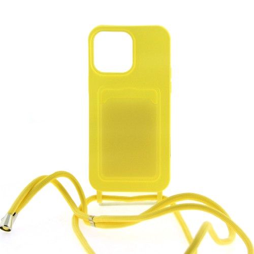 Θήκη Matte Card Back Cover με Κορδόνι για iPhone 14 Pro Max (Κίτρινο)