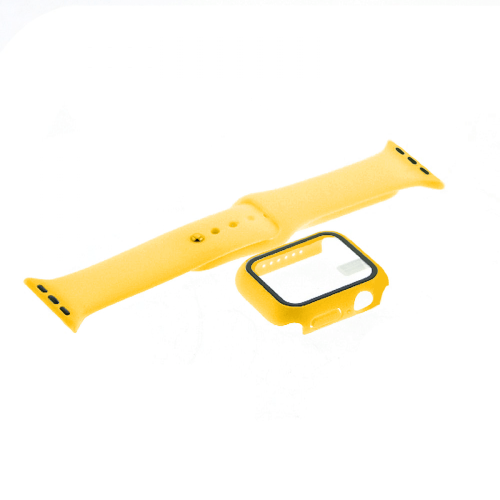 Θήκη Προστασίας με Tempered Glass & Λουράκι Σιλικόνης για Apple Watch 45mm  (Κίτρινο)