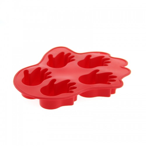 Παγοθήκη Σιλικόνης για Παγάκια σε Σχήμα Παλάμης (5 θέσεις) (Κόκκινο)