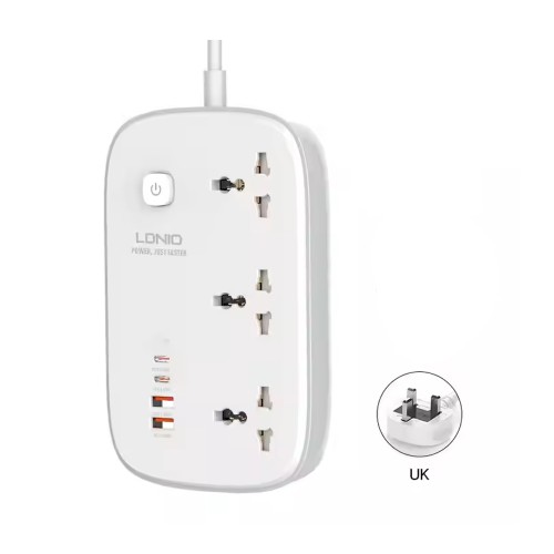 Πολύπριζο LDNIO SC3416 UK 3 Θέσεων με 2 Θύρες USB-A & 2 Θύρες USB-C 2M