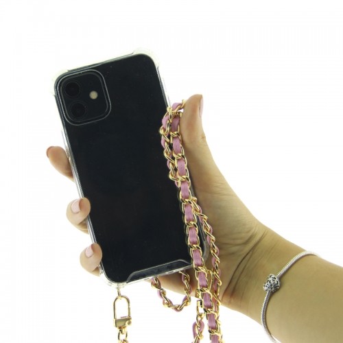 Θήκη Clear Back Cover με Αλυσίδα Gold-Leather για iPhone X/XS (Ροζ)