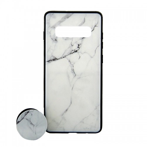 Θήκη με Popsocket White Marble Back Cover για Samsung Galaxy S10 Plus (Design)
