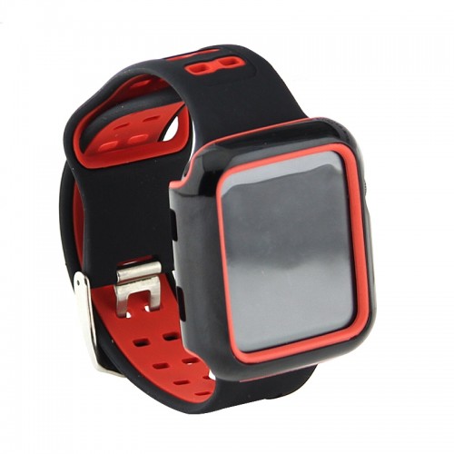 Ανταλλακτικό Λουράκι OEM με Θήκη Προστασίας για Apple Watch 42/44 mm (Μαύρο - Κόκκινο)