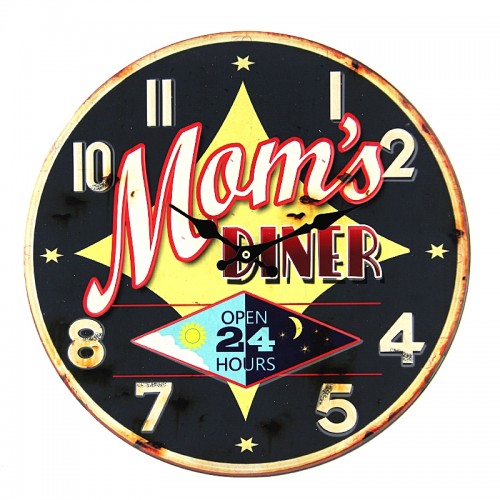 Μεταλλικό Ρολόι Τοίχου Mom's Diner (Μαύρο)