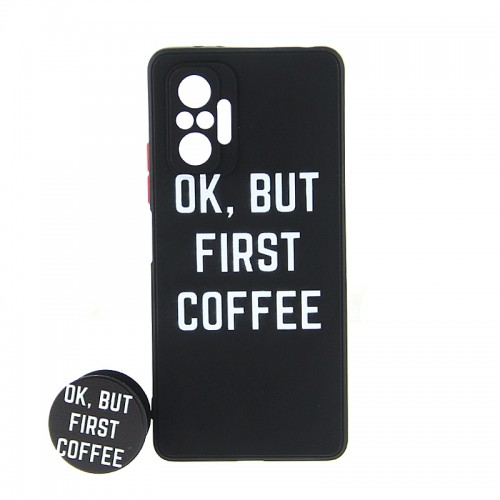 Θήκη με Popsocket Ok But First Coffee Black Back Cover για Xiaomi Redmi Note 10 / 10S (Design)