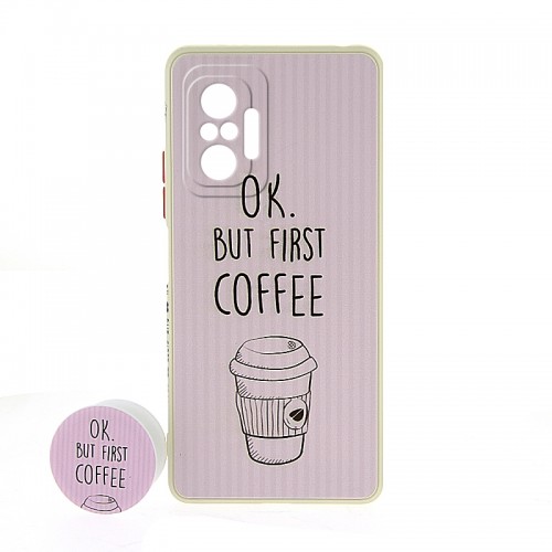 Θήκη με Popsocket Ok But First Coffee Pink Back Cover για Xiaomi Redmi Note 10 / 10S (Design)