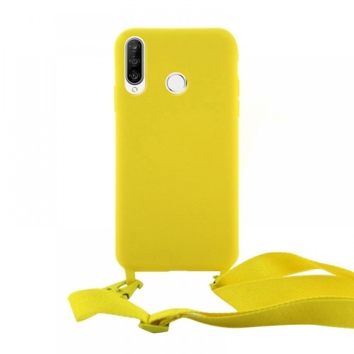 Θήκη OEM Σιλικόνης Matte Back Cover με Λουράκι για Huawei P30 Lite (Canary Yellow)