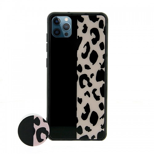 Θήκη με Popsocket Pink and Black Leopard Back Cover για iPhone 12 / 12 Pro (Design) 