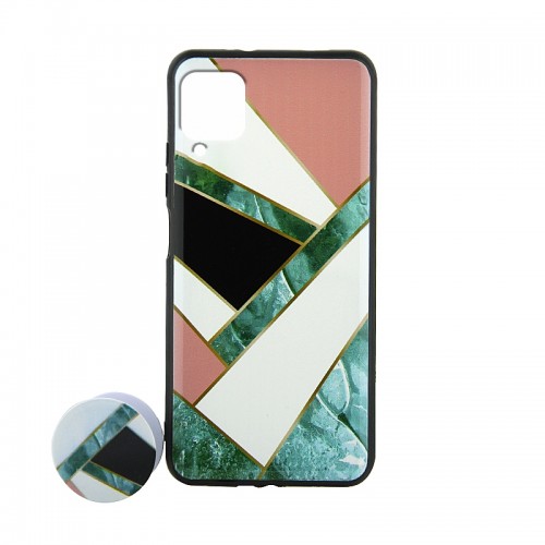 Θήκη με Popsocket Pink & Green Geometric Back Cover για Samsung Galaxy A42 (Design)