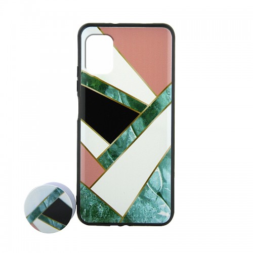 Θήκη με Popsocket Pink & Green Geometric Back Cover για Samsung Galaxy A31 (Design) 