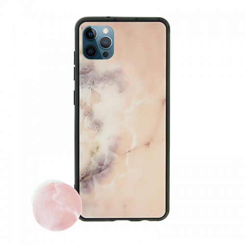 Θήκη με Popsocket Pink Champagne Marble Back Cover για iPhone 12 / 12 Pro (Design)