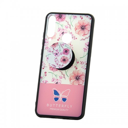 Θήκη με Popsocket Pink Flowers & Butterfly Back Cover για Huawei Y6P (Design)