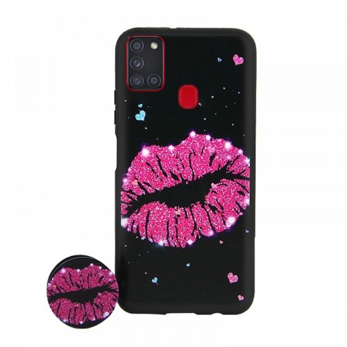 Θήκη με Popsocket Pink Kiss Back Cover για Samsung Galaxy A21s (Design) 