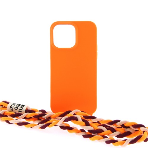 Θήκη Mat Back Cover με Πολύχρωμο Κορδόνι για iPhone 14 Pro Max (Πορτοκαλί)