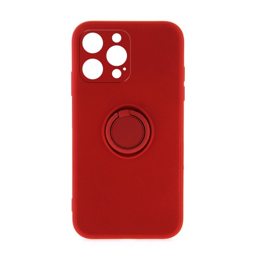 Θήκη Silicone Ring Back Cover με Προστασία Κάμερας για iPhone 14 Pro (Κόκκινο)