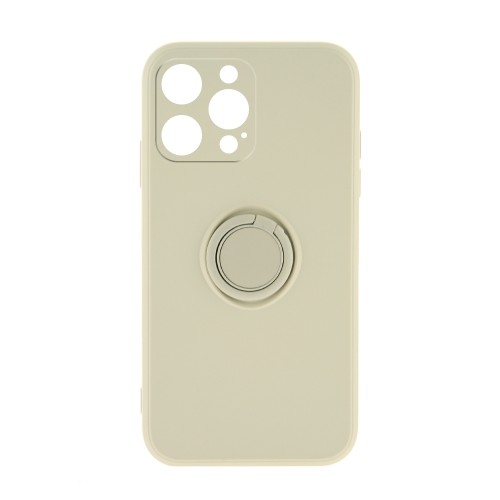 Θήκη Silicone Ring Back Cover με Προστασία Κάμερας για iPhone 14 Pro (Off White)