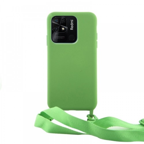 Θήκη OEM Σιλικόνης Matte Back Cover με Λουράκι για Xiaomi Redmi 10C (Pale Green)