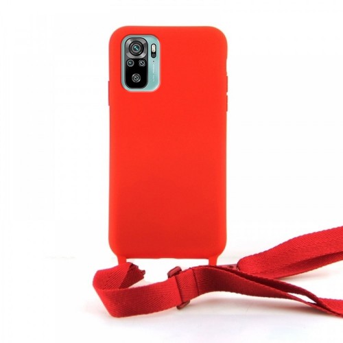 Θήκη OEM Σιλικόνης Matte Back Cover με Λουράκι για Xiaomi Redmi Note 10 / 10S (Red)