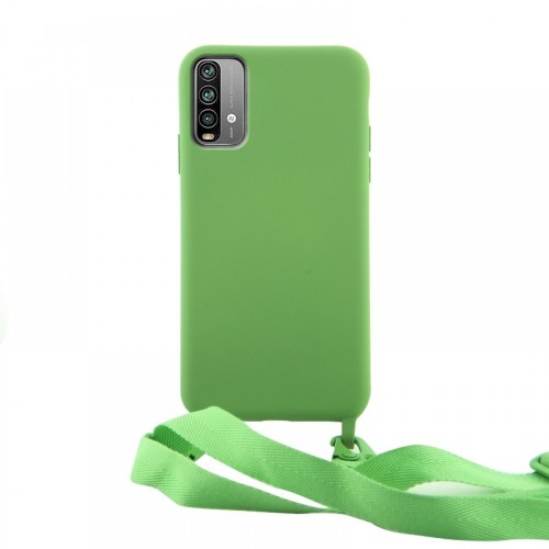 Θήκη OEM Σιλικόνης Matte Back Cover με Λουράκι για Xiaomi Redmi Note 9 4G (Pale Green)