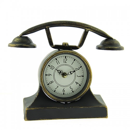 Μεταλλικό Διακοσμητικό Ρολόι σε Σχήμα Τηλέφωνο Αντίκα (Καφέ)