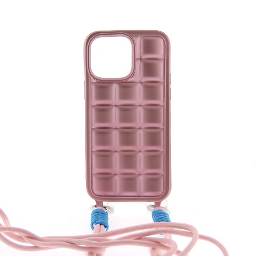 Θήκη Metallic Pillow Back Cover με Κορδόνι για iPhone 14 Pro Max (Ροζ)