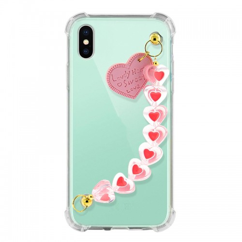 Θήκη Σιλικόνης Heart Chain Back Cover για iPhone X/XS (Ροζ)
