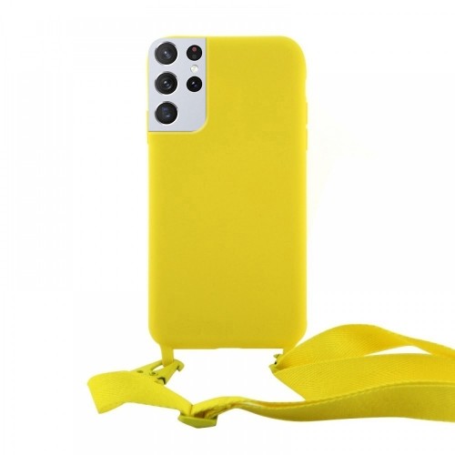 Θήκη OEM Σιλικόνης Matte Back Cover με Λουράκι για Samsung Galaxy S21 Ultra (Canary Yellow) 