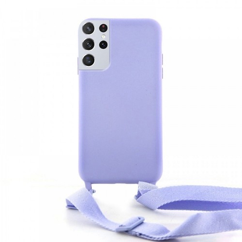Θήκη OEM Σιλικόνης Matte Back Cover με Λουράκι για Samsung Galaxy S21 Ultra (Lilac Purple)