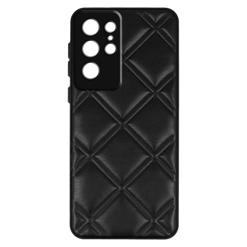 ήκη 3D Quilted Leather με Προστασία Κάμερας Back Cover για Samsung Galaxy S22 Ultra (Μαύρο)